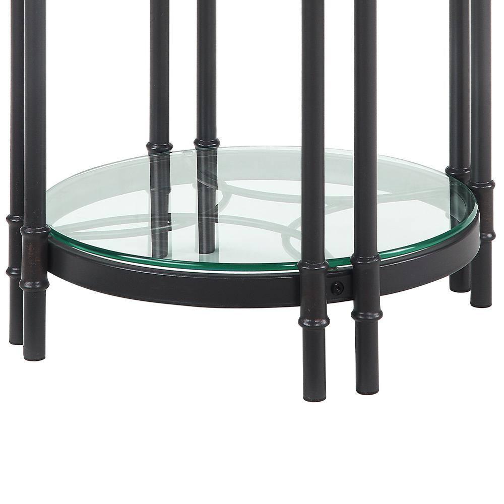 Acme Furniture Brantley 22" 1 Tier Shelf Accent Table Oak and Sandy Black: Round Beveled Edge, No Assembly Required
