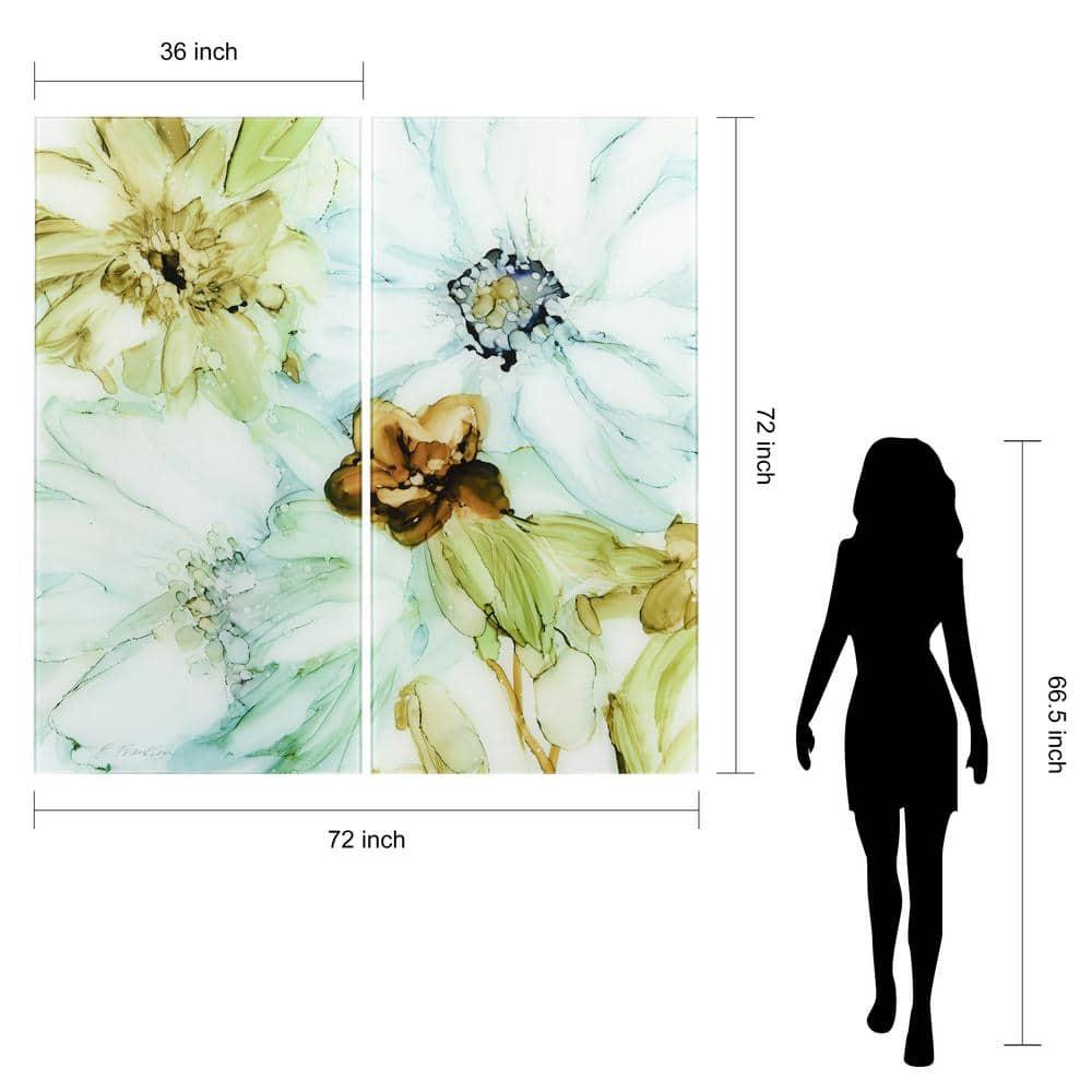 Empire Art Direct Seaglass Garden I AB Frameless Tempered Glass Flower Wall Art Set of 2, 72" x 36"