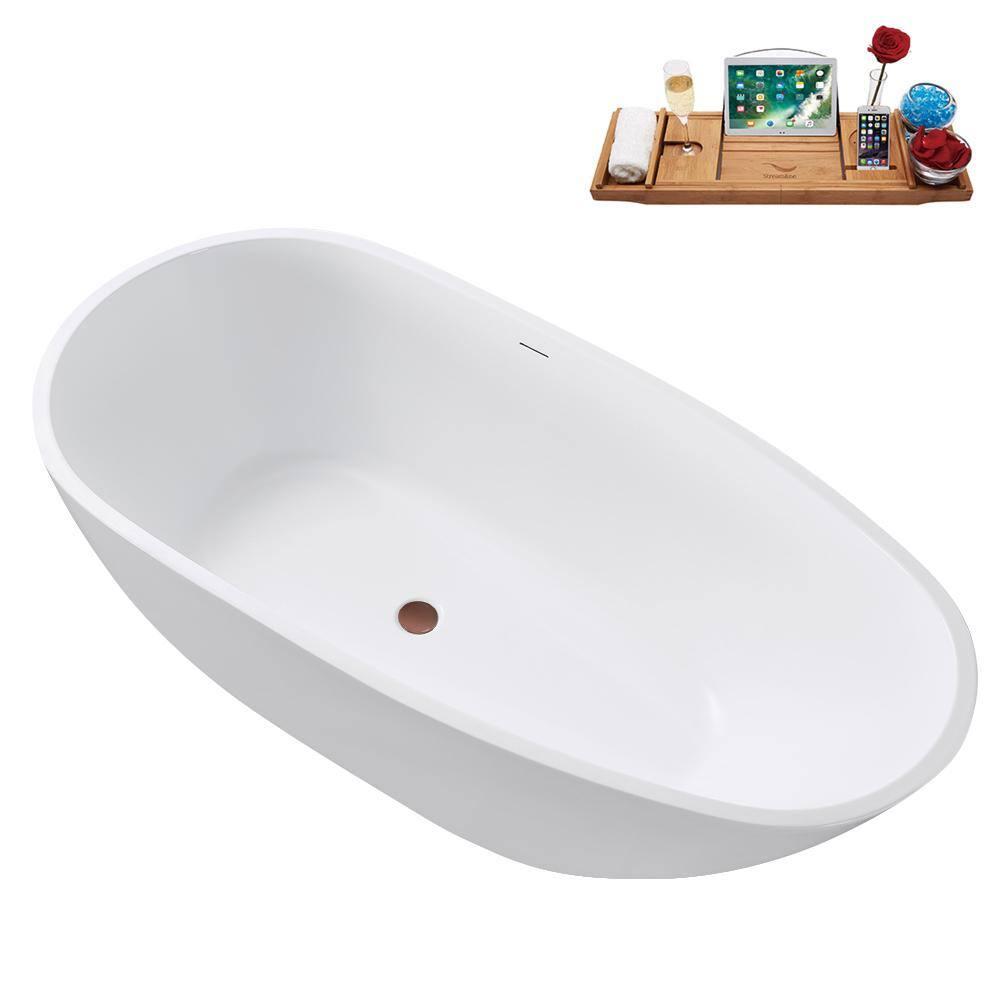 Streamline Bath 59" Streamline Soaking Glossy White Freestanding Tub and Tray With Internal Drain G-72-289-ORB