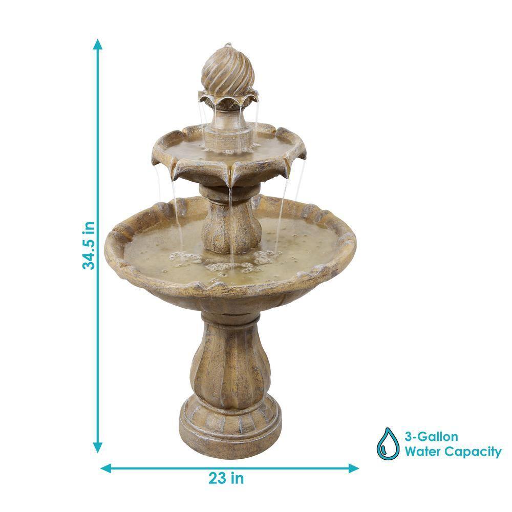 Sunnydaze Outdoor 2-Tier Solar Powered Water Fountain with Battery Backup and Submersible Pump - 35" - Earth Finish