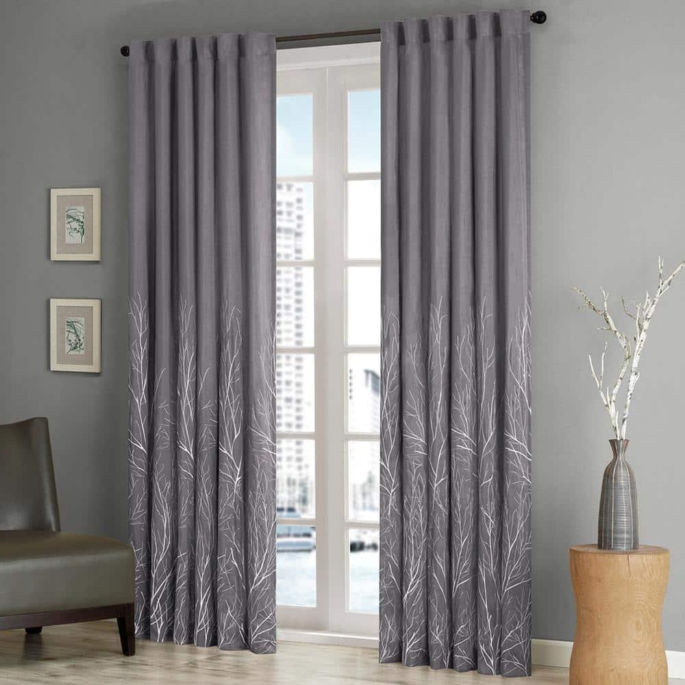 Andora Embroidered Branch Rod Pocket Single Curtain Panel