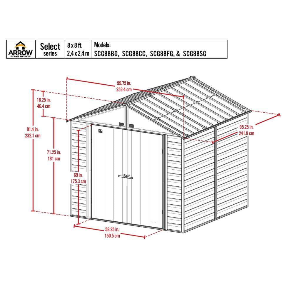 Arrow 8 ft. W x 8 ft. D Galvanized Steel Storage Shed