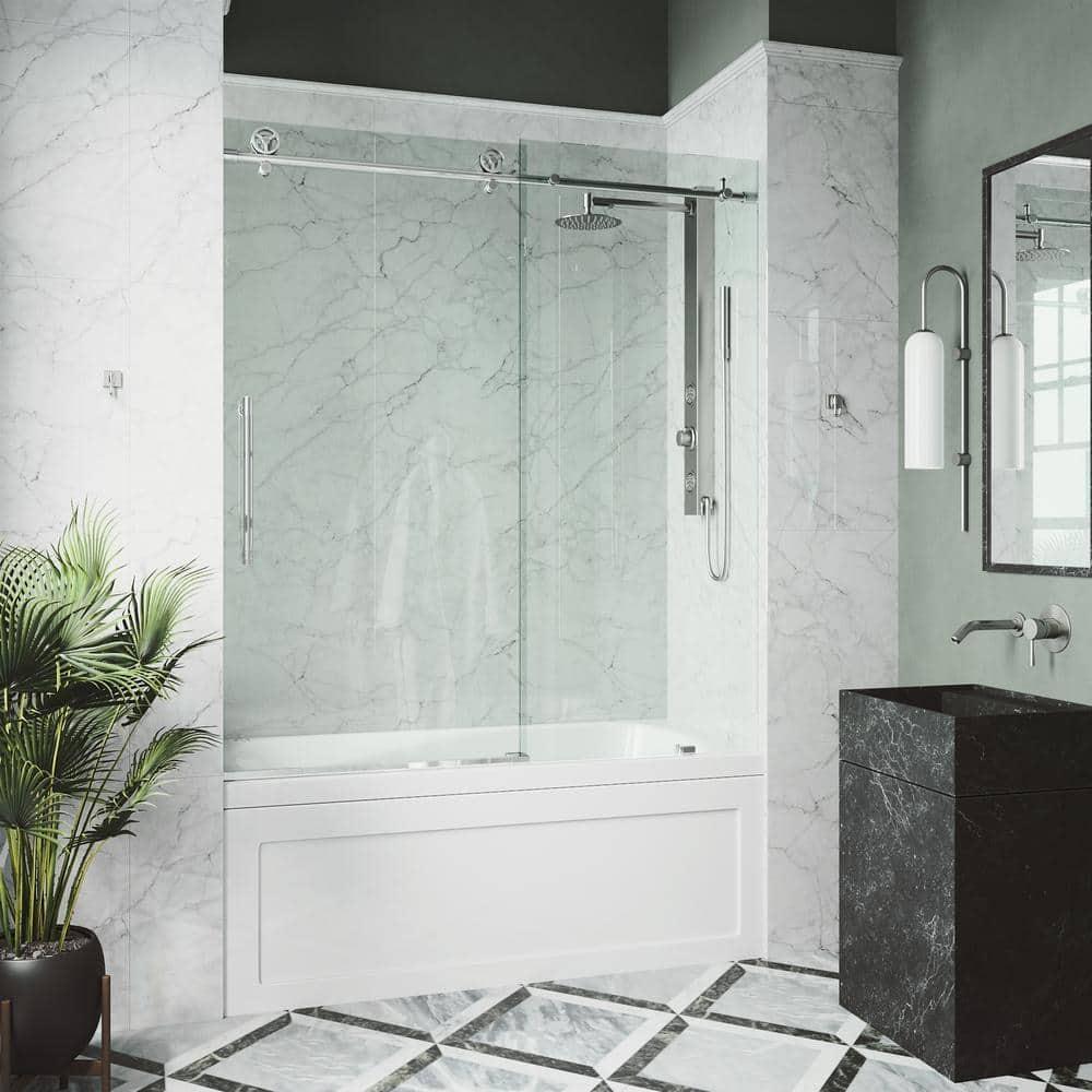 Cass 56-60" W x 66" H Sliding Frameless Tub Door with 3/8" Clear Glass