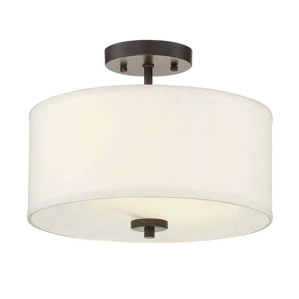 Elegant Dual-Light Drum Ceiling Fixture in Oil Rubbed Bronze with White Fabric Shade