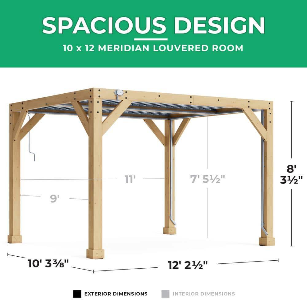 Yardistry 10' x 12' Meridian Louvered Pergola  Premium Cedar Wood Structure with Adjustable Aluminum Louvers and Built-In Gutter System for Outdoor Shade and Rain Protection