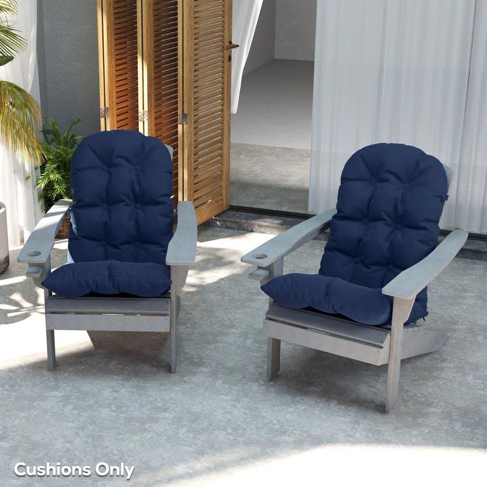 Outsunny Adirondack Chair Cushions Set of 2, Tufted High Back Patio Chair Cushions with Ties, Non-Slip Cushions for Adirondack Chairs, Navy Blue