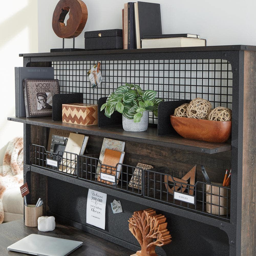 Sauder Steel River Industrial Desktop Hutch, Carbon Oak Finish