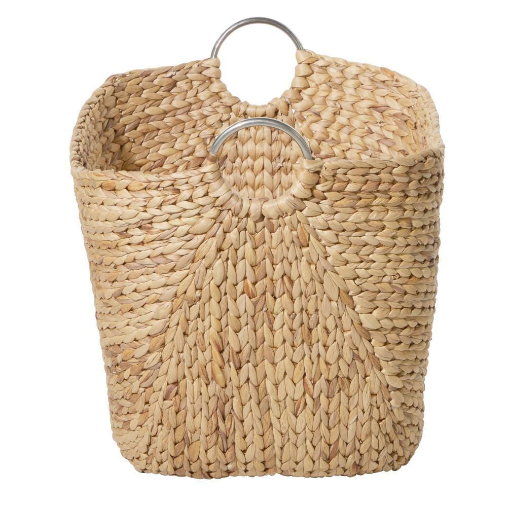DecMode 21" x 19" Brown Seagrass Handmade Large Woven Storage Basket with Ring Metal Handles, 1-Piece