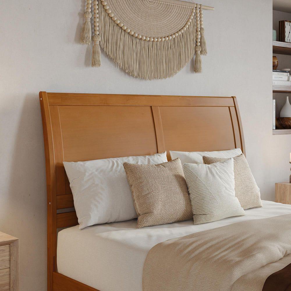 AFI, Andorra Queen Platform Bed with Panel Footboard and Storage Drawers, Light Toffee