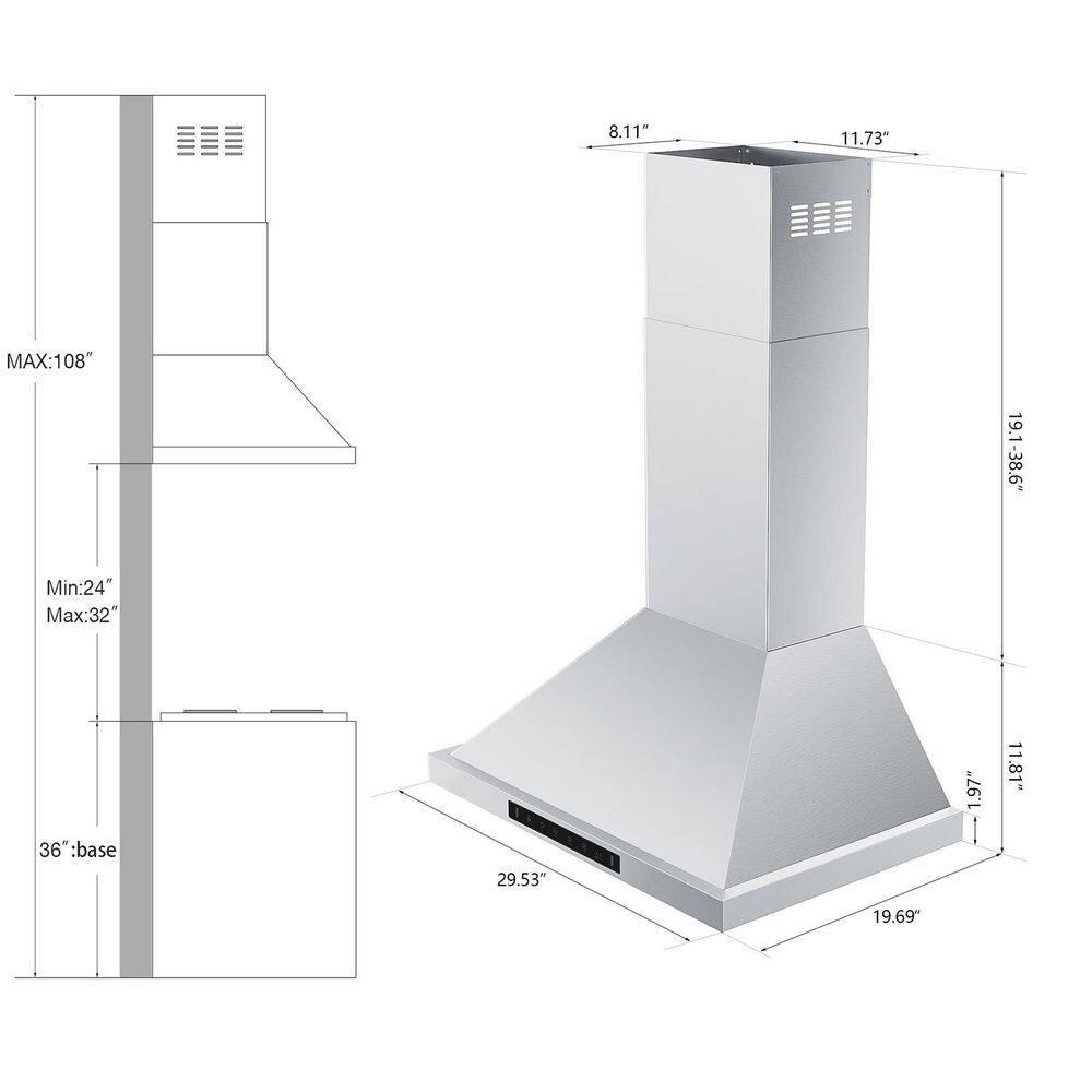 30 in. 900 CFM Convertible Wall Mount Range Hood in Stainless Steel with LED Lights, Carbon Filters and Touch, Gesture
