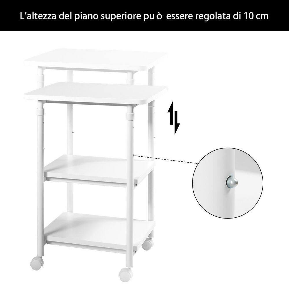 Tangkula 3-Tier Adjustable Rolling Under Desk Printer Cart with 3 Storage Shelves Printer Stand for home office White