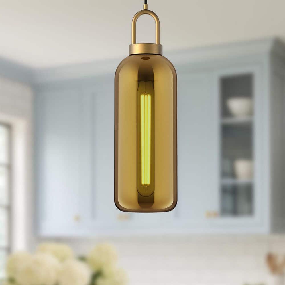 Soji Mini 6'' Aged Gold and Brushed Nickel Japanese Lantern Pendant