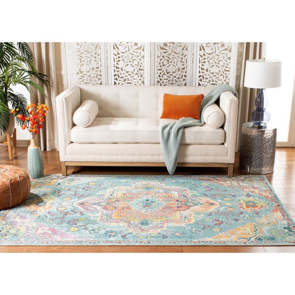 Crystal CRS501 Loomed Indoor Area Rug - Teal/Orange - 7'x7' - Safavieh