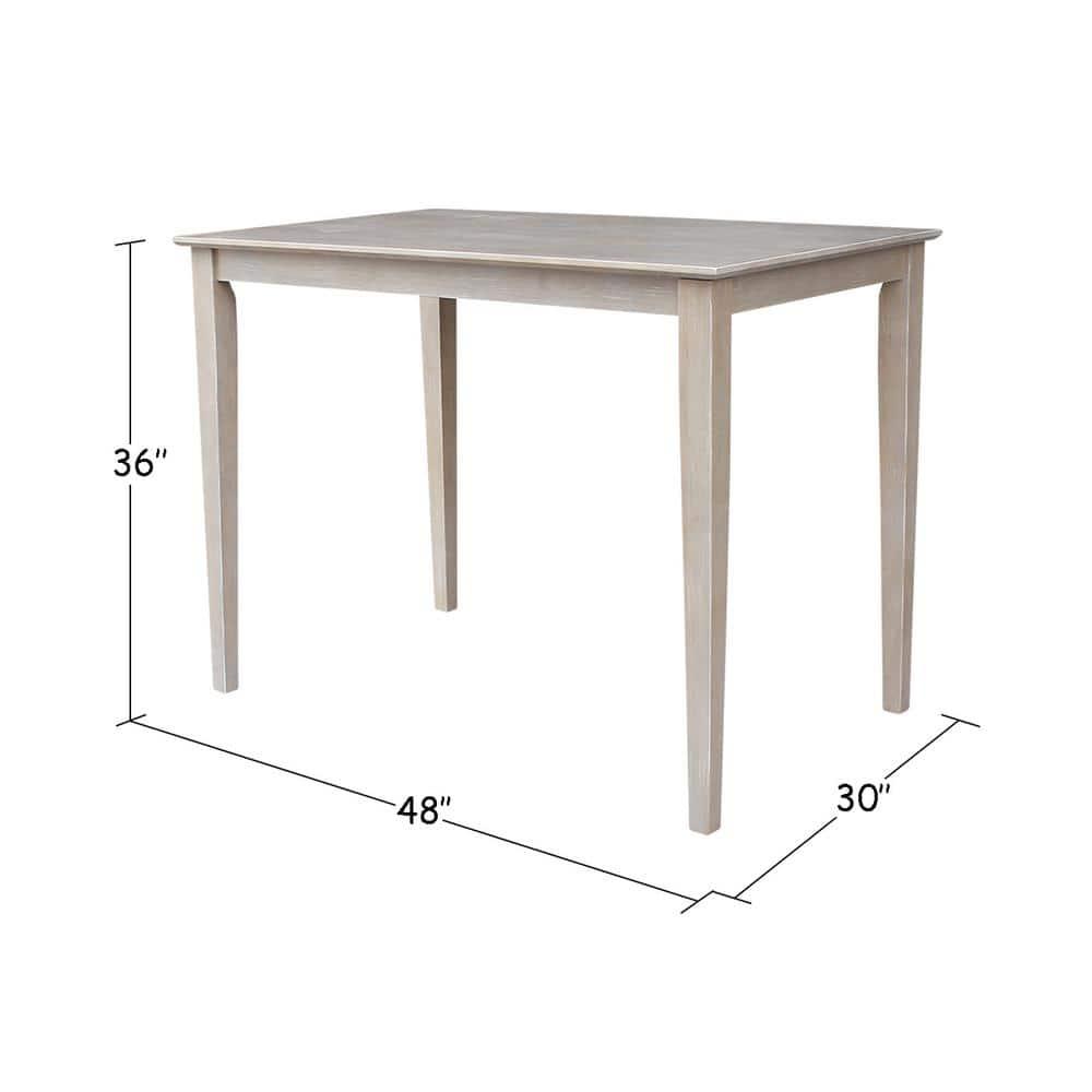 Solid Wood 30" X 48" Counter Height Table Washed Gray Taupe - International Concepts: Parawood, Non-Extension, Modern Style