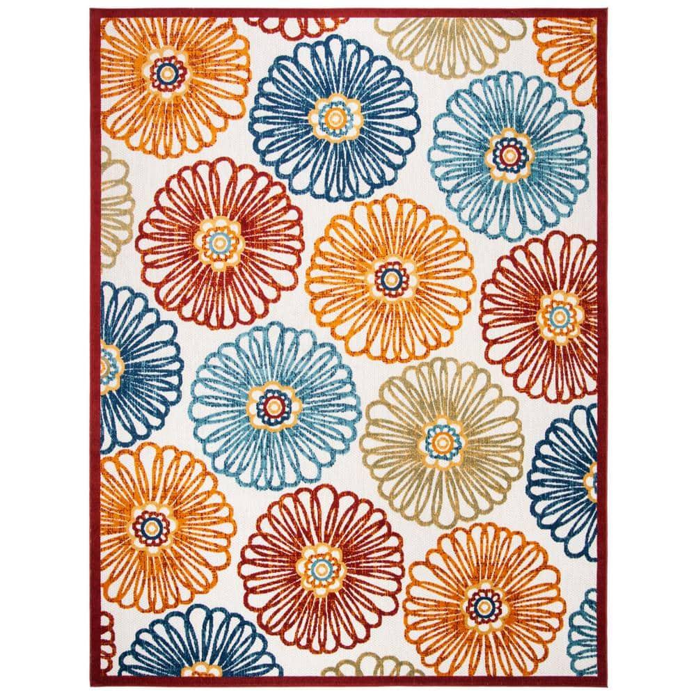 Cabana CBN801 Power Loomed Indoor/Outdoor Area Rug - Creme/Red - 8'x10' - Safavieh.