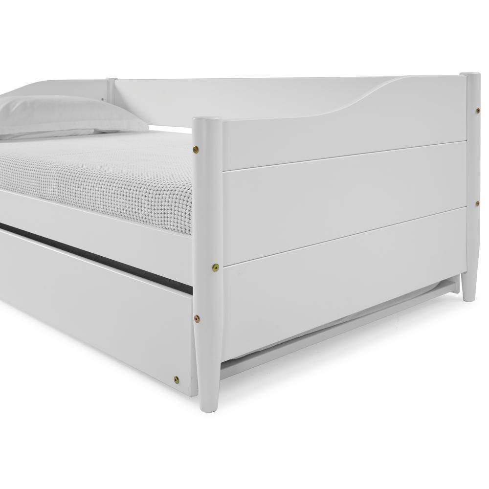 Mid Century Classic Twin Size Day Bed with Trundle White Finish