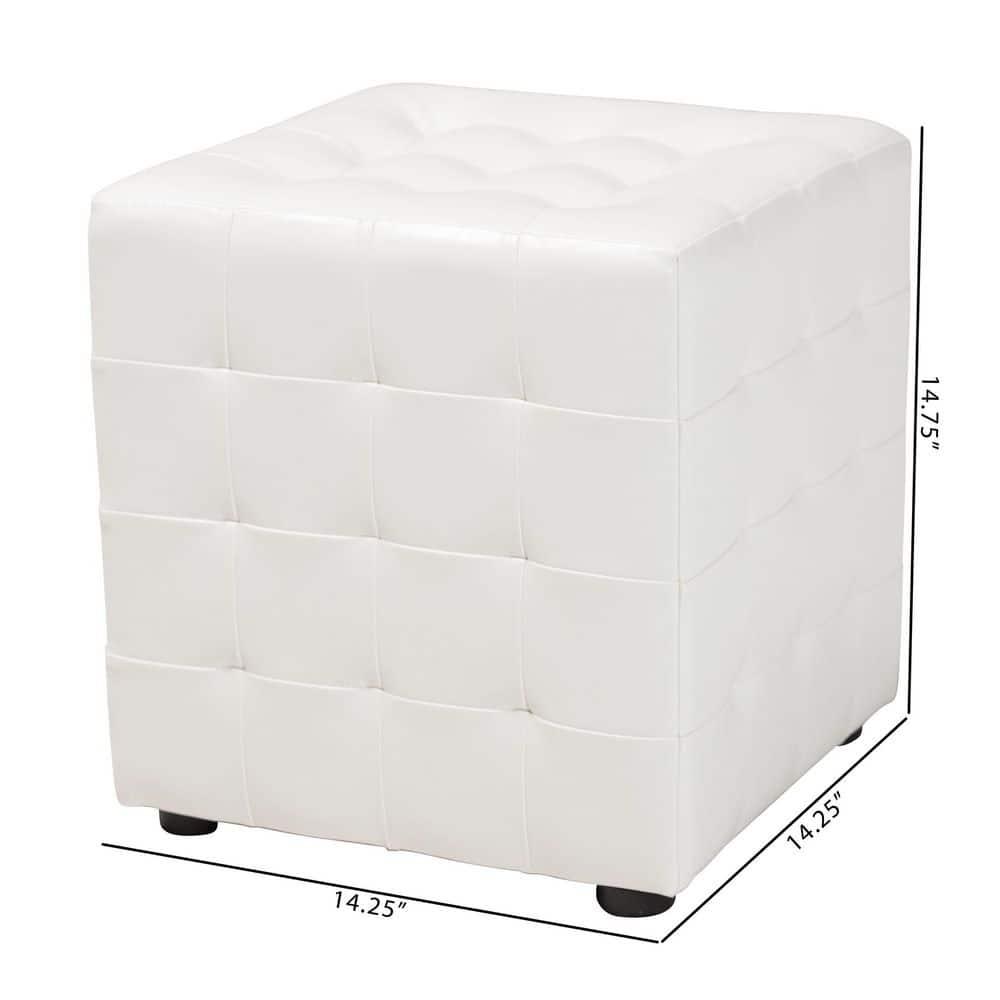Set of 2 Siskal Modern Cube Ottoman White - Baxton Studio: Faux Leather, Wood Frame, No Assembly Required