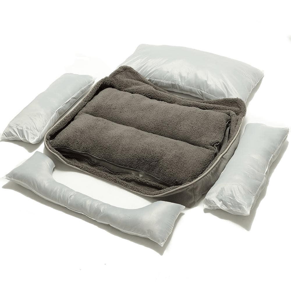 Washable Medium Grey Dog Bed With Bolster
