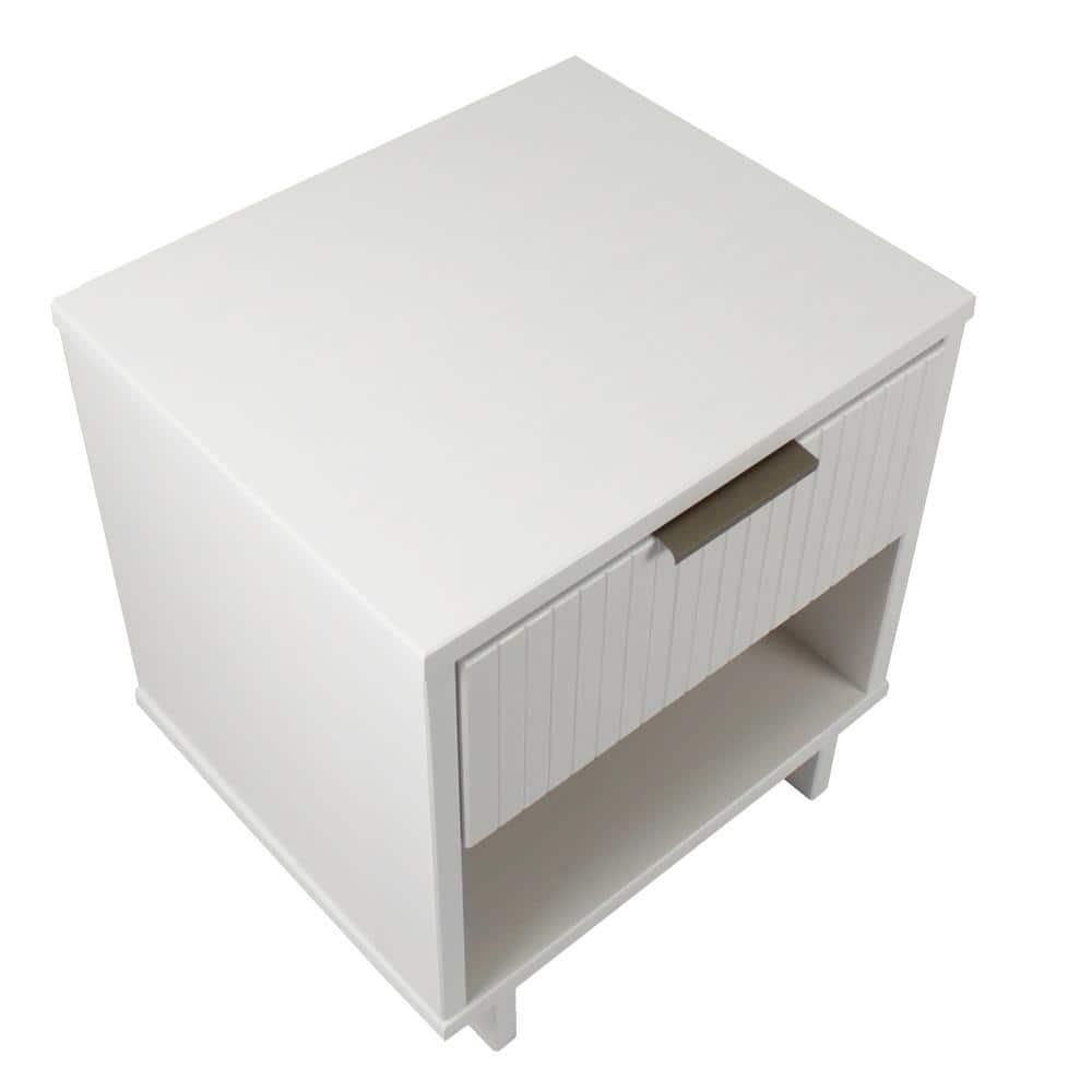 Granville Modern 1 Drawer Nightstand White - Manhattan Comfort: Bedside Table with Shelf, Painted Wood Finish