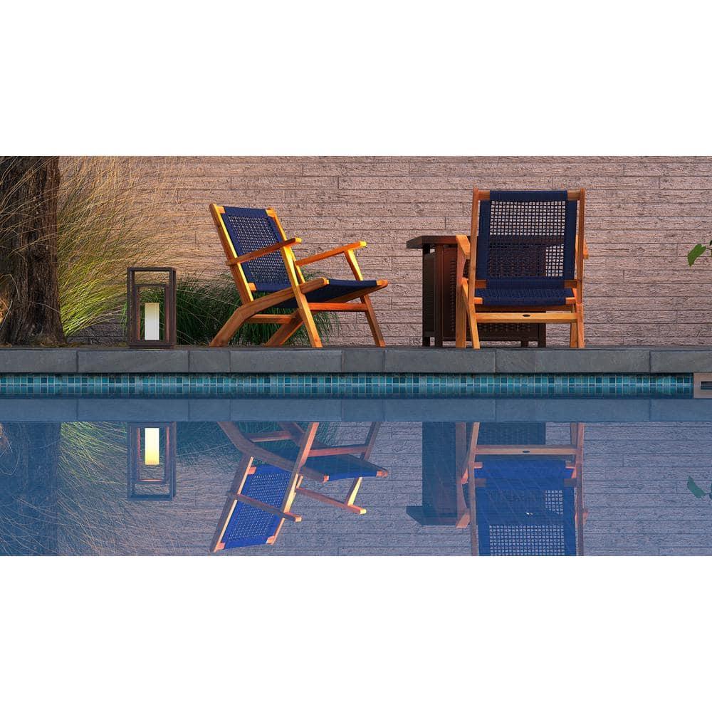 Balkene Home Patio Sense Vega Natural Stain Chair ,Acacia Wood Construction ,Woven Web Seat- Navy Blue Cording