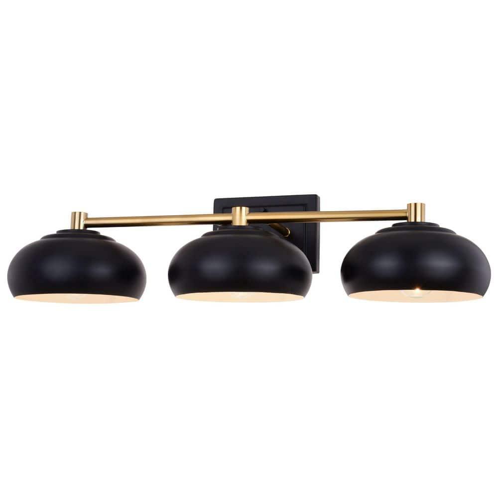 Belmont 3 Light Black and Brass Mid Century Modern Dome Bathroom Vanity Fixture