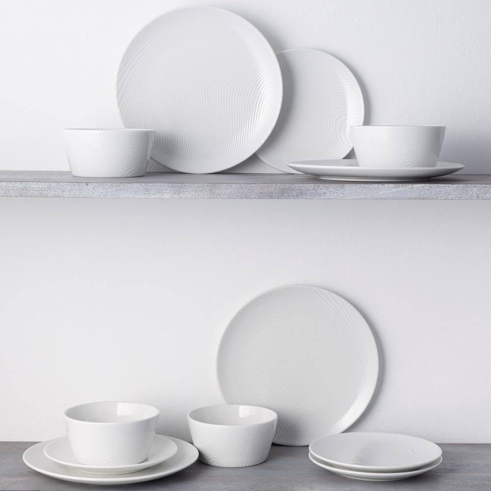 Noritake Colorscapes White-on-White Dune Coupe Dinner Plates, 11"
