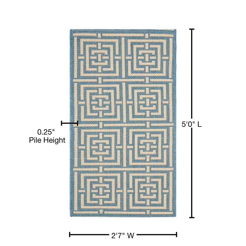SAFAVIEH Courtyard Ariana Geometric Indoor/Outdoor Area Rug, 2'7" x 5', Blue/Bone