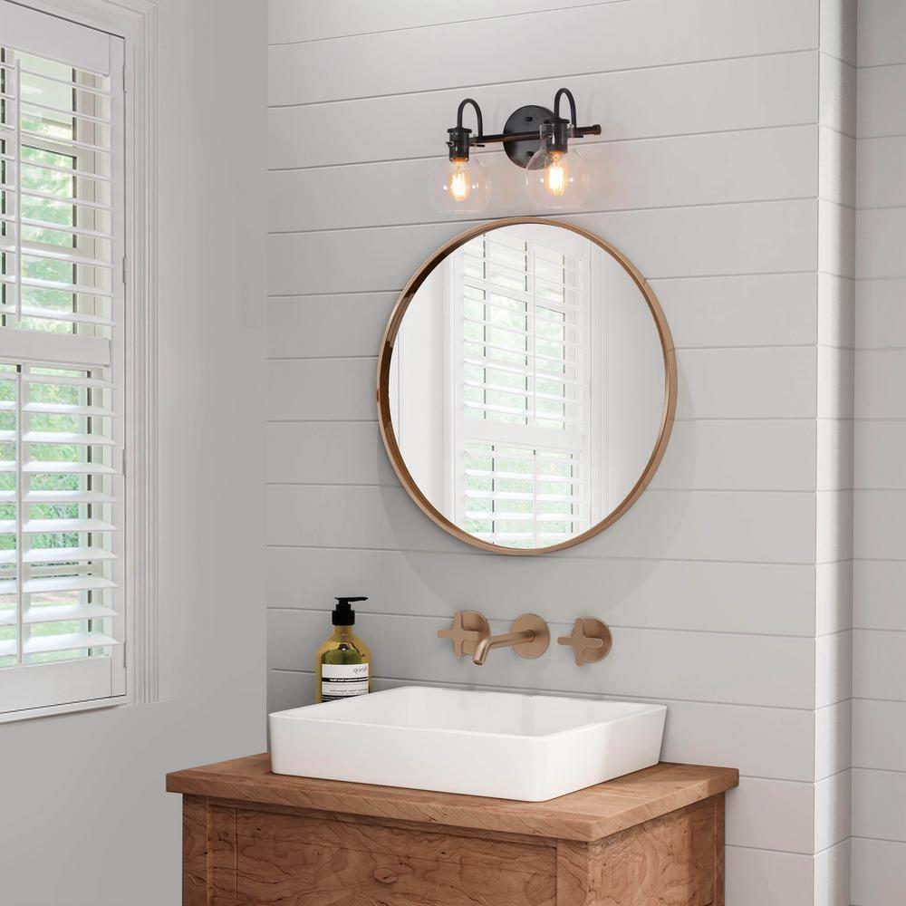 13" Black Metal Vanity Light with Clear Glass Globe Shades