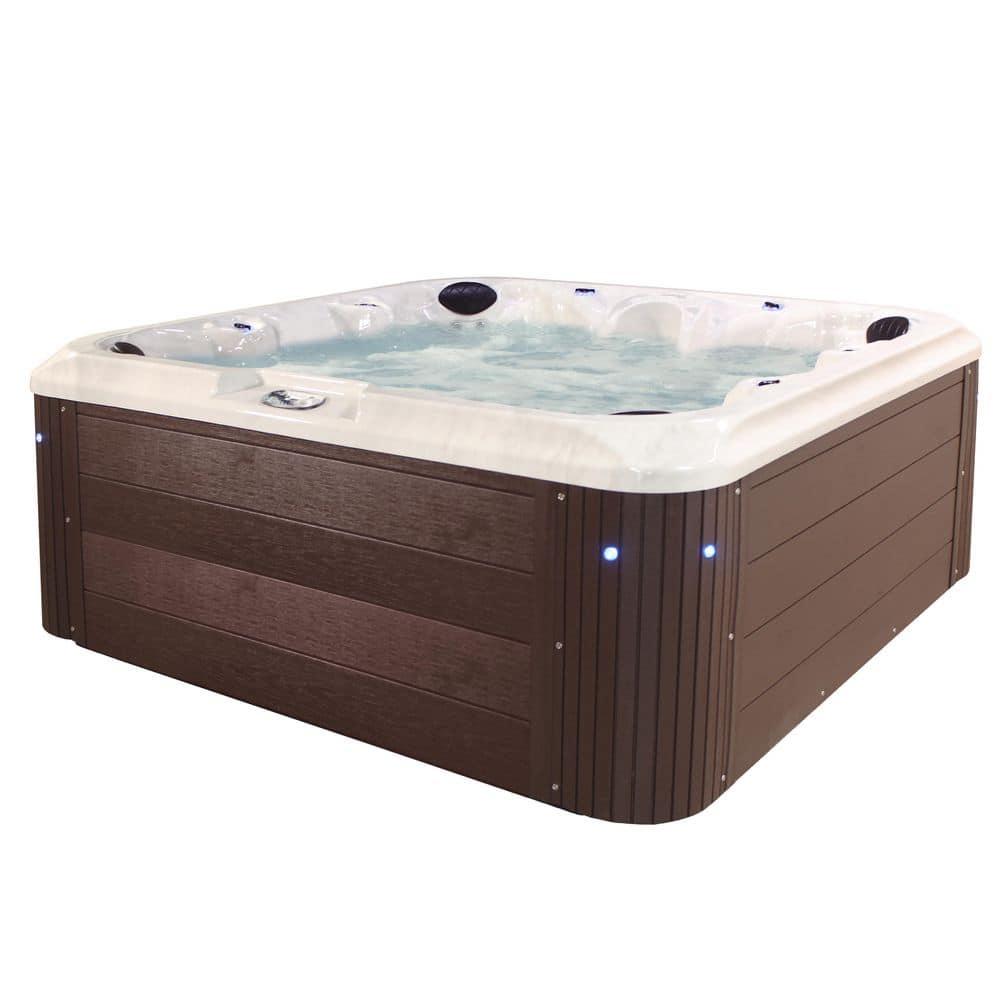 Aqualife® by Strong Spas® Grand Banks 6-Person 81-Jet Non-Lounger Hot Tub Spa with 3 Pumps, LED Lighting, Stainless Steel Heater and Ozonator, Insulated Cover Included and Steps Included