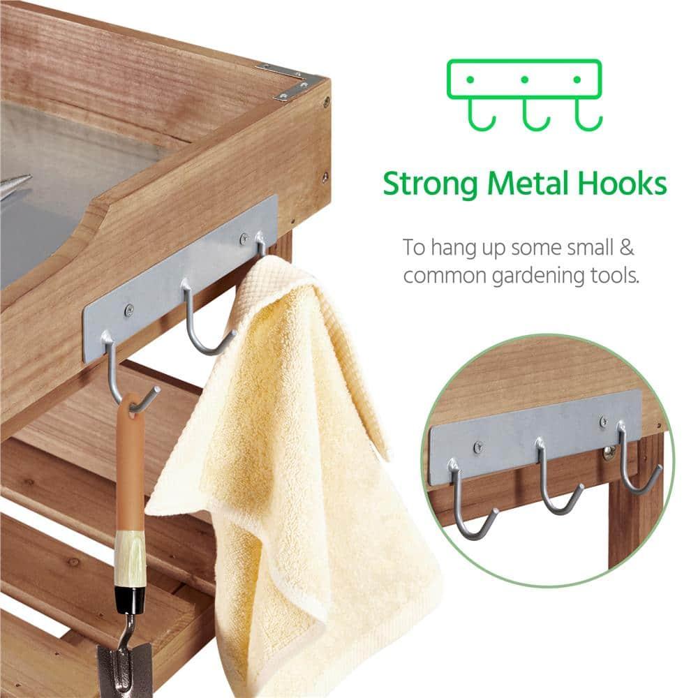 35.5 in. H Outdoor Potting Bench Table with Storage Shelf Fir Garden Wooden Potting Station