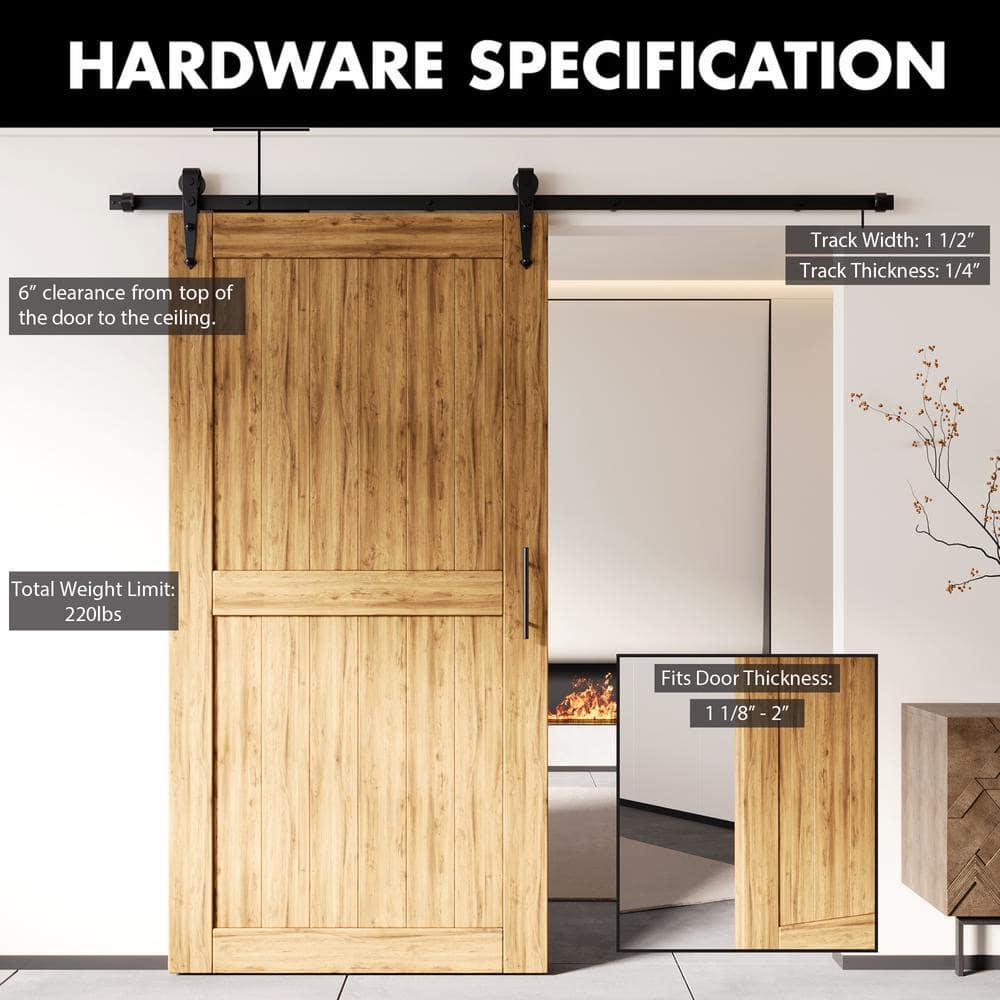 Homacer Kit de Herrajes para Puerta de Granero Corrediza Rústica Negra, para Una/puerta Nica, Riel Plano de 12 Pies de Largo, Rodillo con Diseño de Flecha, Resistente, para Uso Interior y Exterior