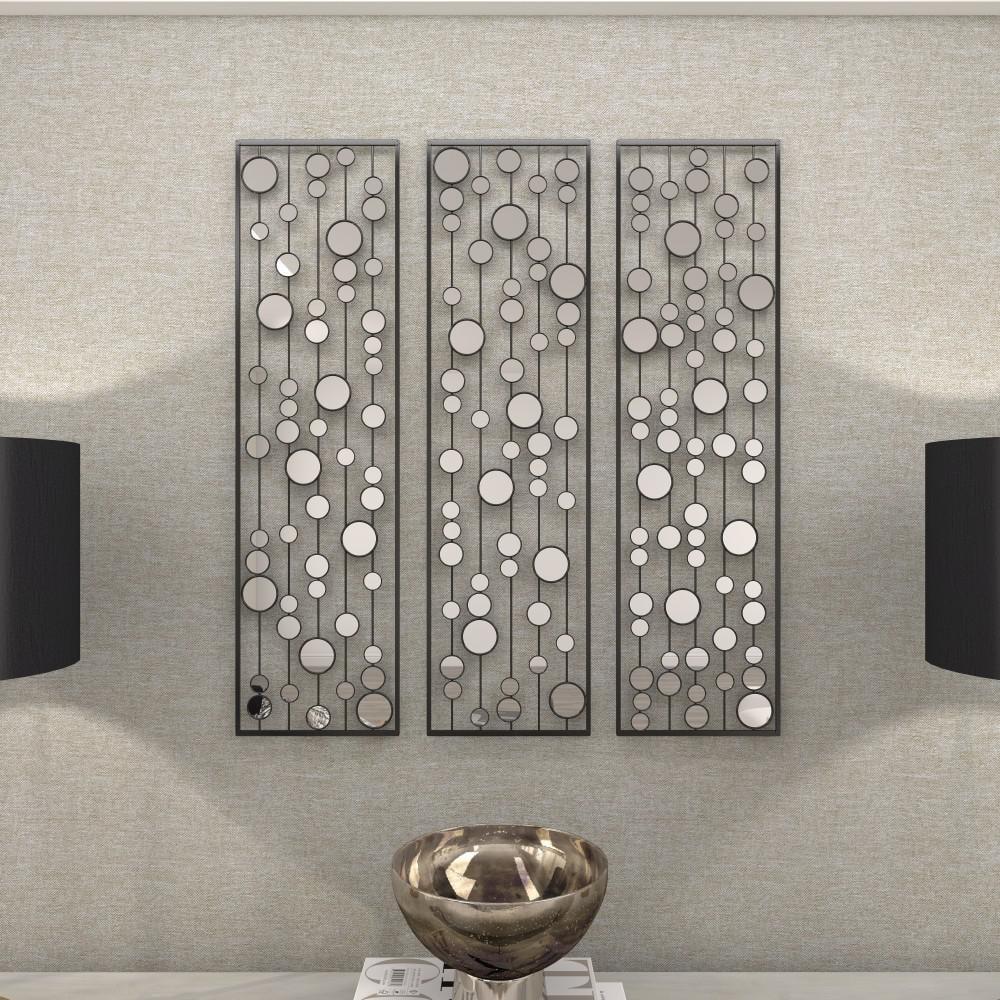 Mercer41 Metal Geometric Black Wall Decor with Round Mirror Accents Set