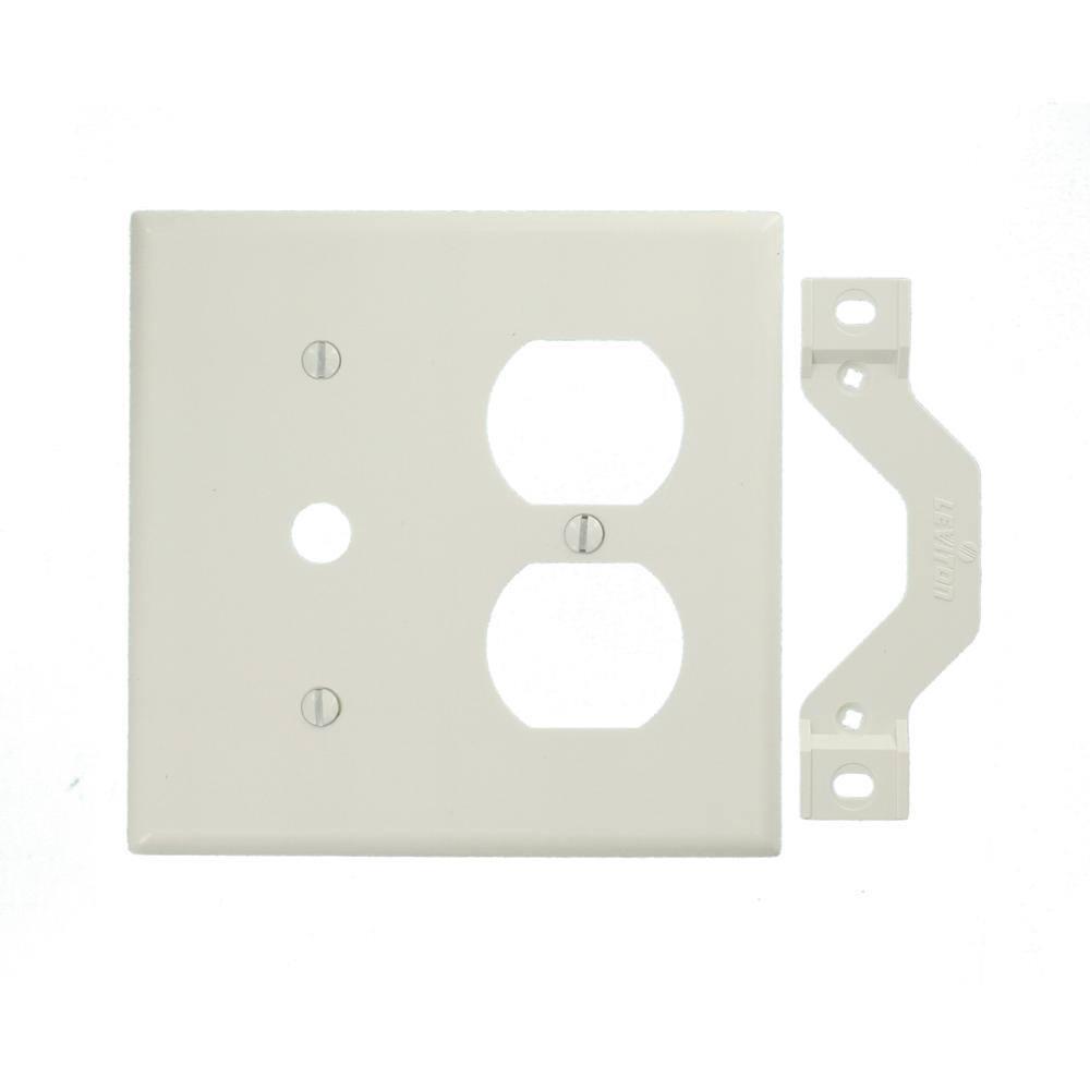 Leviton 88078 Wallplate 2-Gang 1-Duplex 1-Cable .406 Standard Size Plastic - White