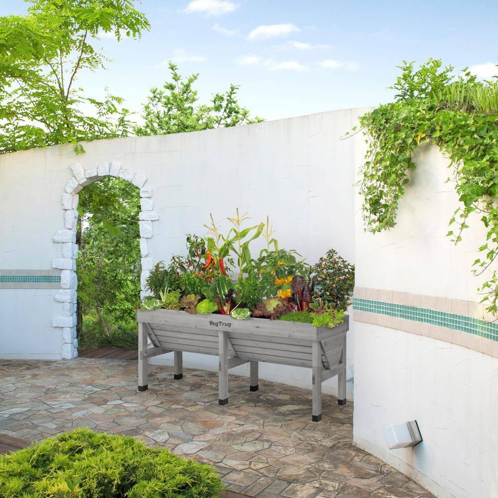 Gray Wash Wooden Raised Bed Planter for Outdoor Gardens