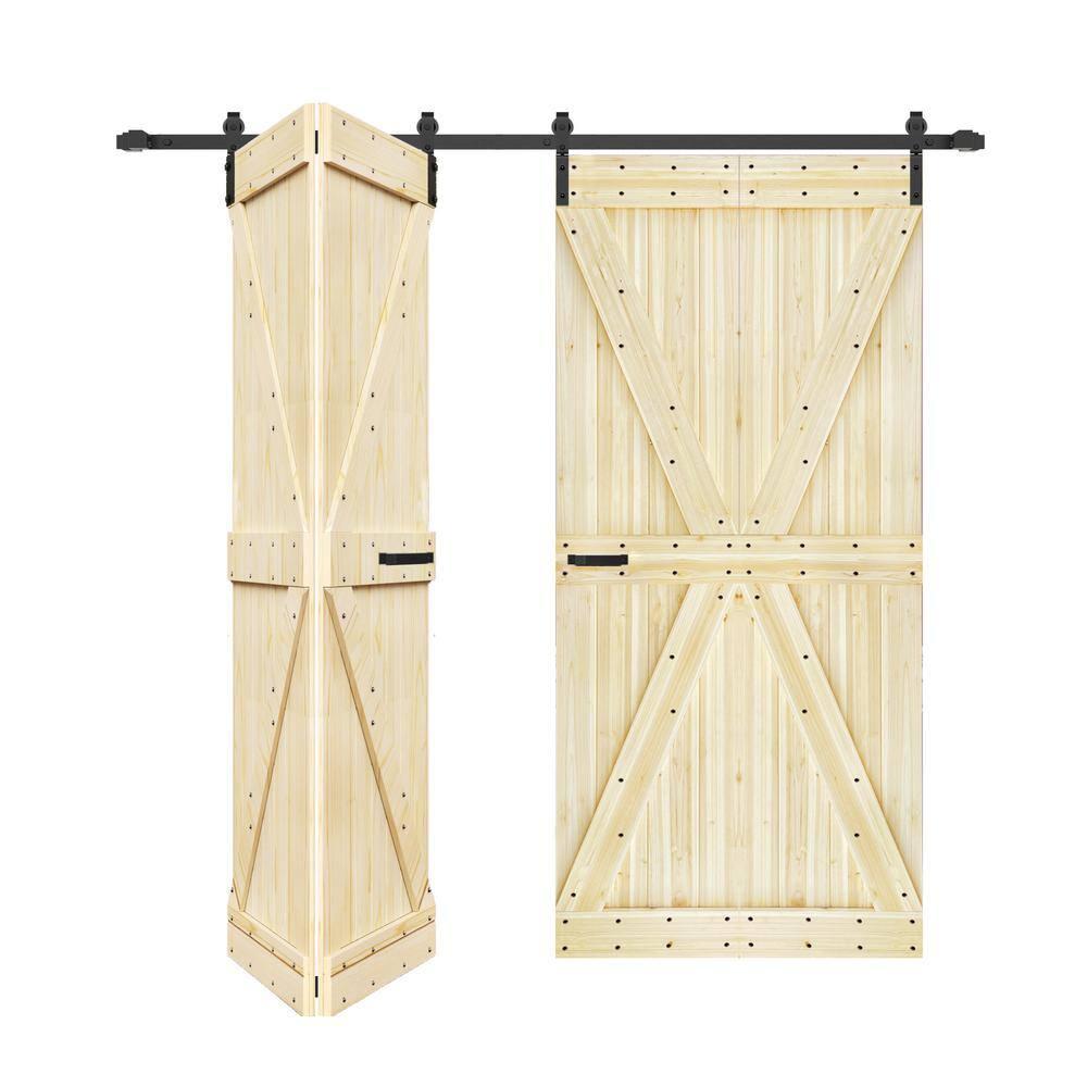 IsLife K Style Finished Solid Wood Bi-Fold Double Barn Door With Hardware Kit -Assembly Needed