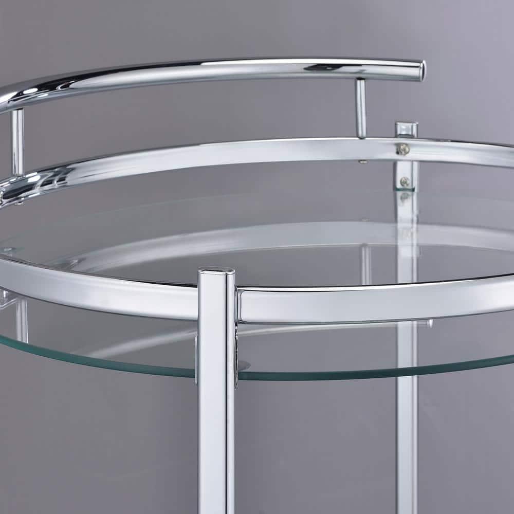 Coaster Chrissy Modern 2 Tier Round Glass Bar Cart Chrome