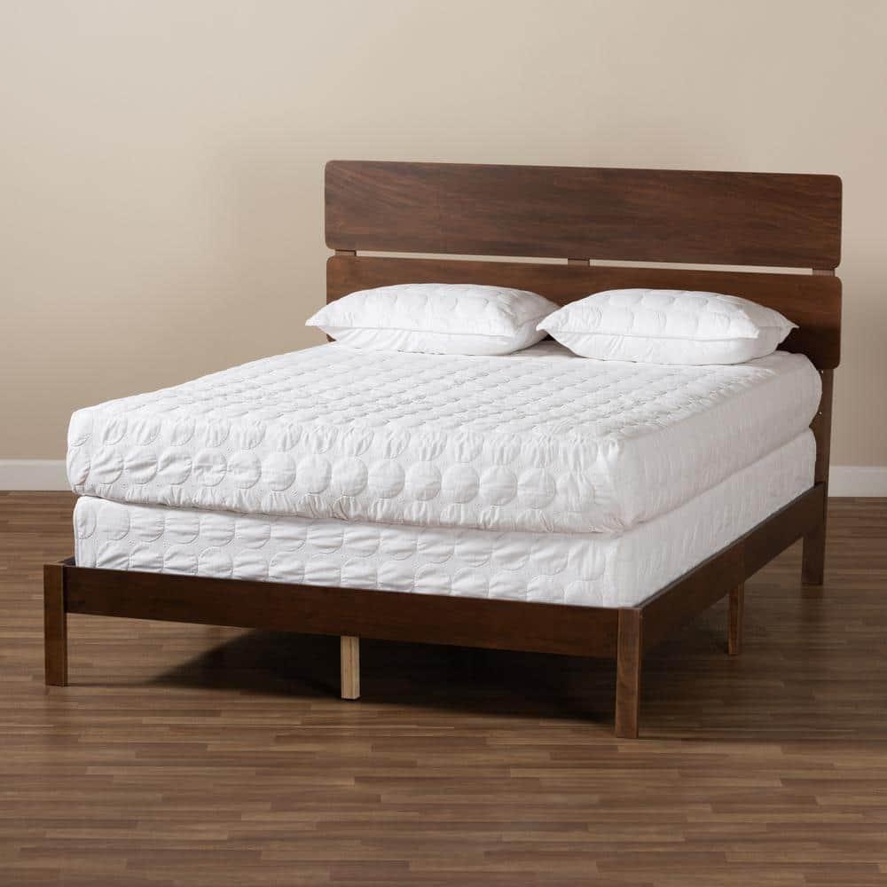 King Anthony Wood Panel Bed Walnut - Baxton Studio: Modern Dark Gray Oak, Rubberwood & MDF