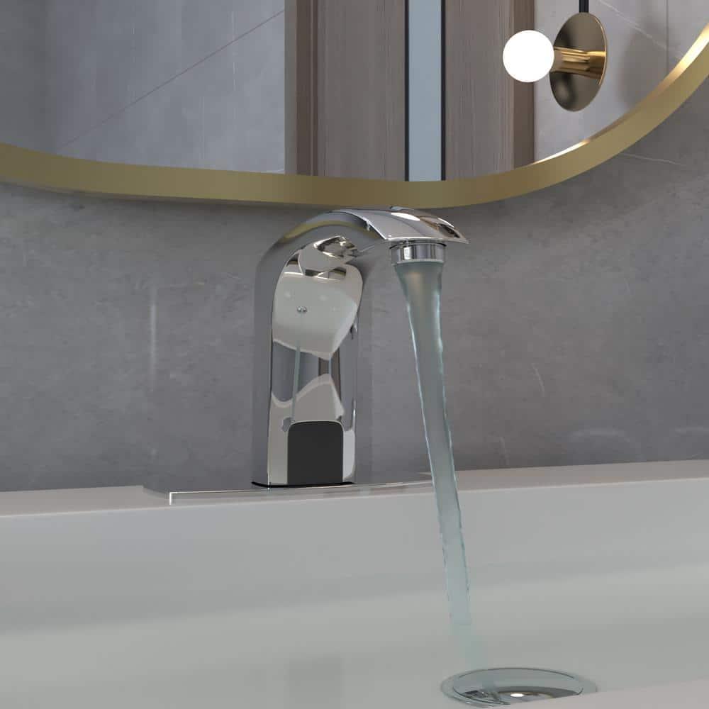 BWE Automatic Sensor Touchless Bathroom Sink Faucet With Deck Plate In Polished Chrome