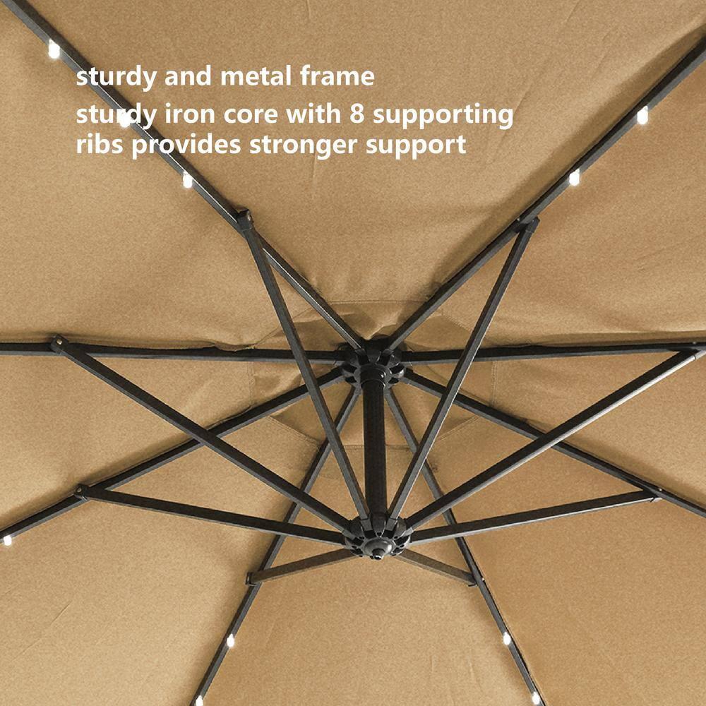 Taupe 10 ft. Cantilever Patio Umbrella with Solar LED Lights