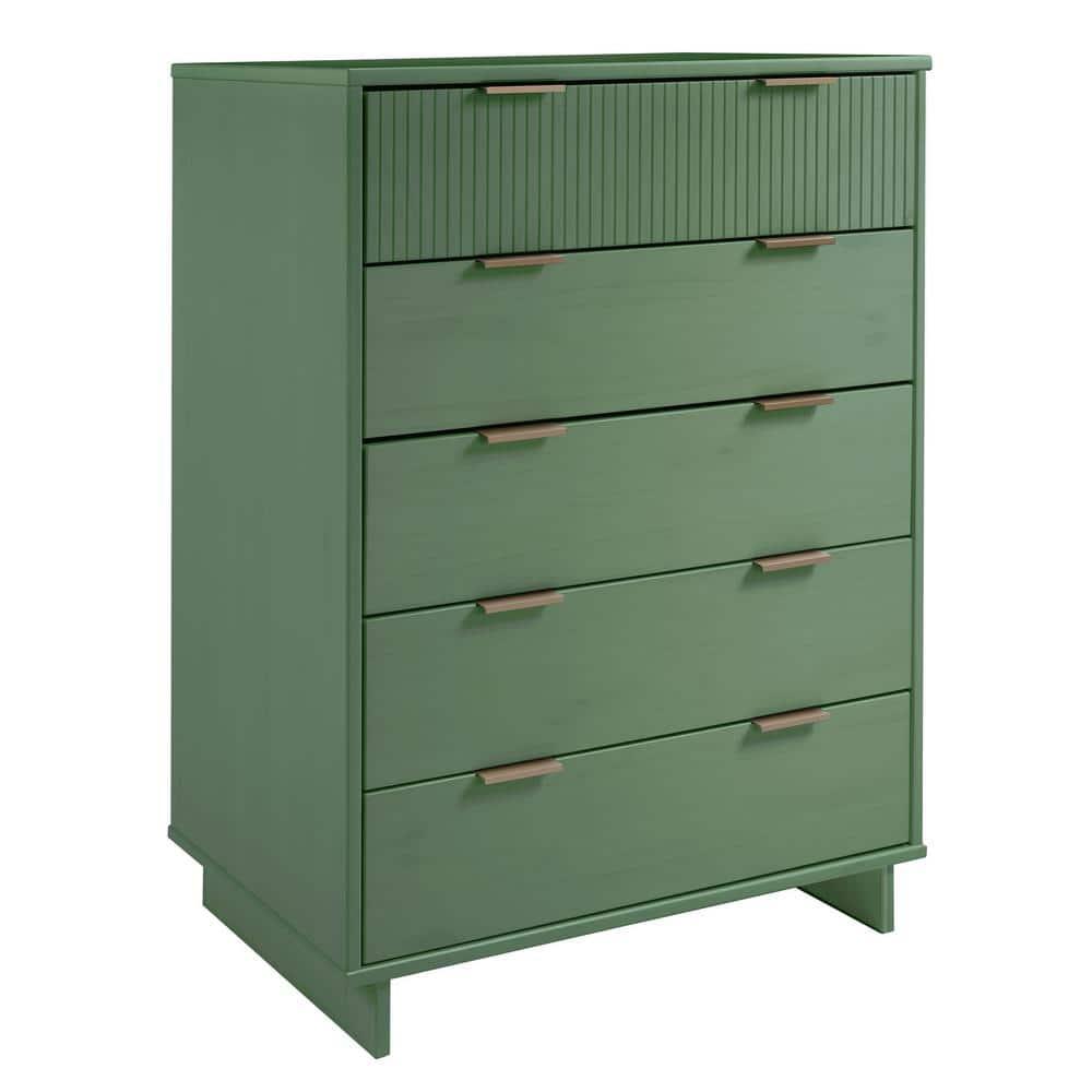 Tall Granville Modern 5 Drawer Dresser Sage Green - Manhattan Comfort: UV Painted, Soft Close, Metal Handles
