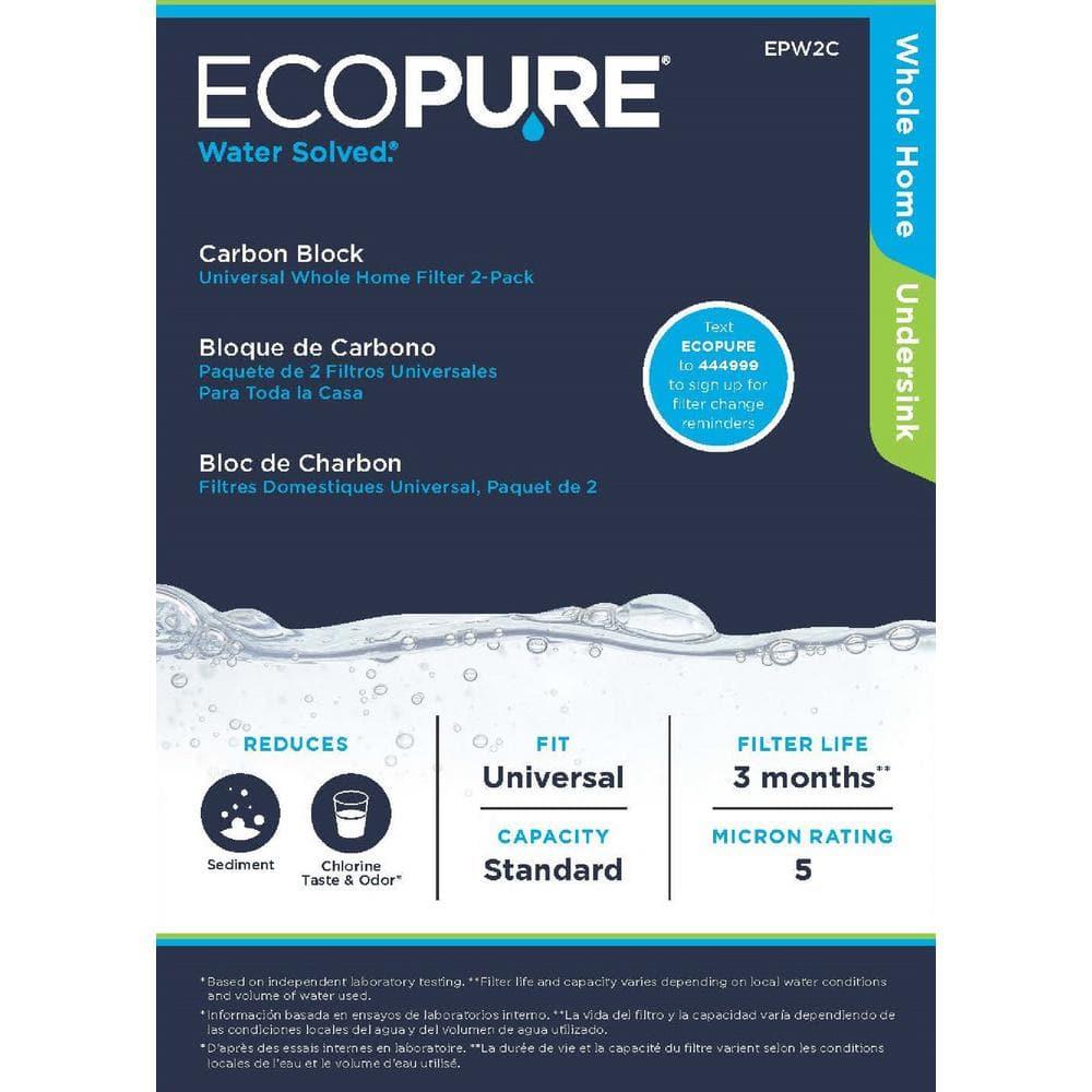 EcoPure EPW2C Carbon Whole Home Replacement Water Filter-Universal Fits Most Major Brand Systems (2 Pack), Light Gray/Black