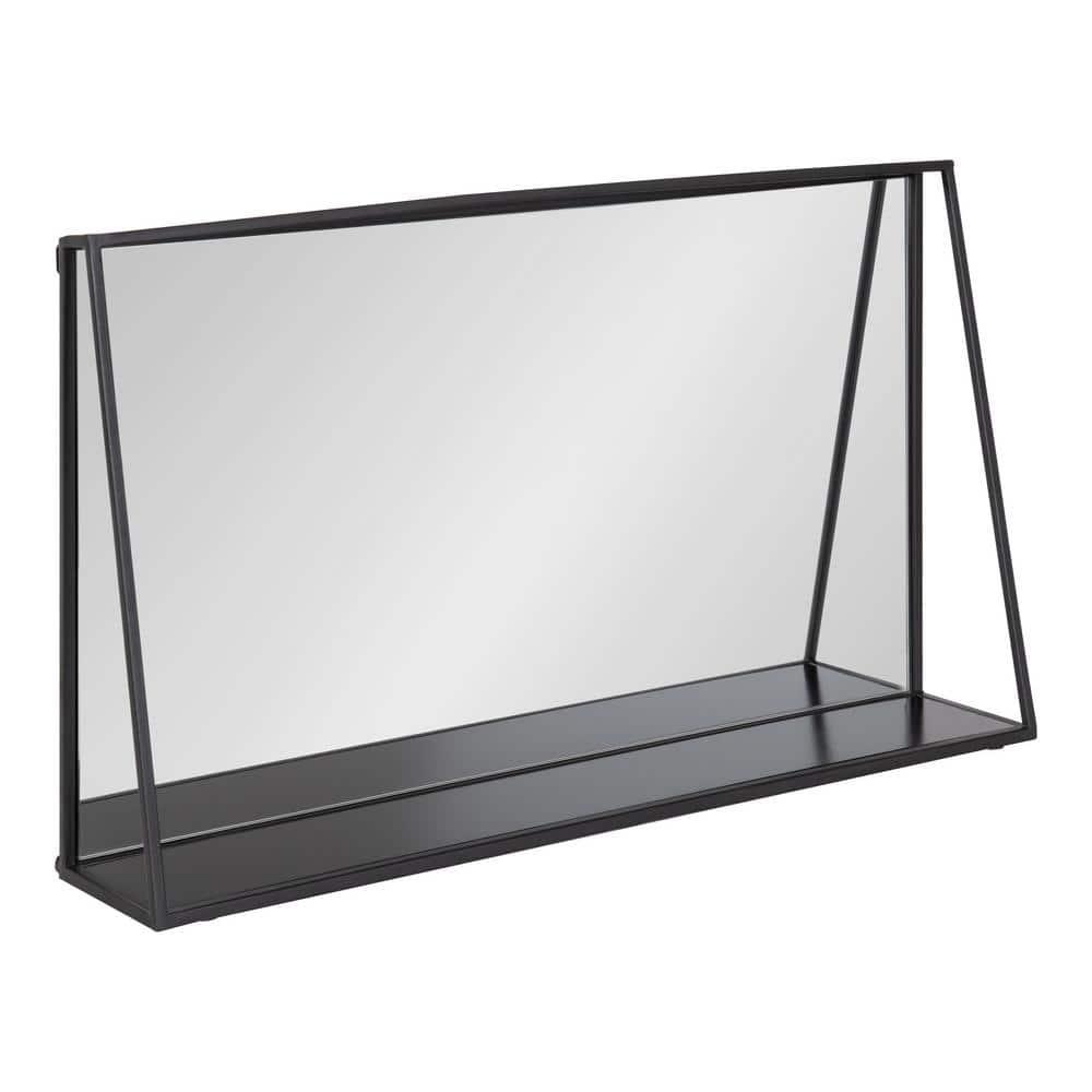 28" x 16" Lintz Metal Framed Decorative Wall Mirror with Shelf Black - Kate & Laurel All Things Decor