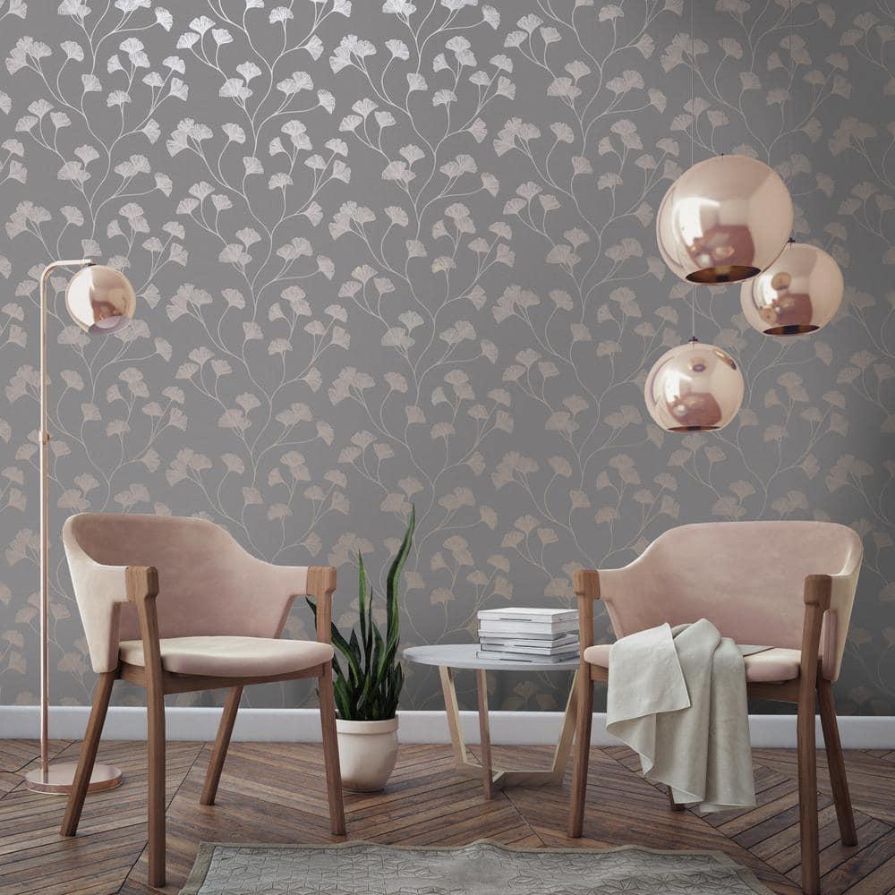 Holden Glistening Ginkgo Leaf Non-Pasted Wallpaper 396in x 20.8in Grey