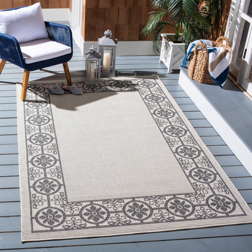 Bermuda BMU815 Power Loomed Indoor/Outdoor Machine Washable Area Rug - Ivory/Charcoal - 8'x10' - Safavieh