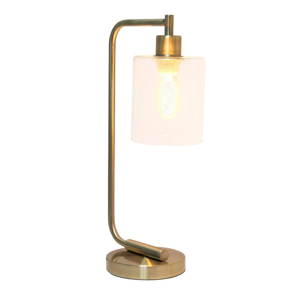 Modern Iron Desk Lamp with USB Port and Glass Shade Antique Brass Finish - Lalia Home: ETL Listed, No Assembly, Edison Bulb Compatible