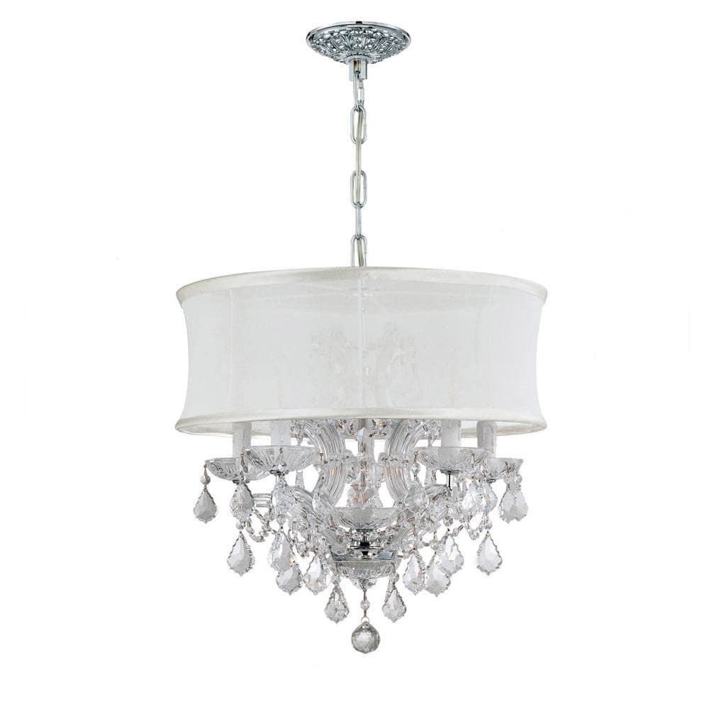 Polished Chrome Mini Drum Chandelier with White Silk Shade and Clear Crystals