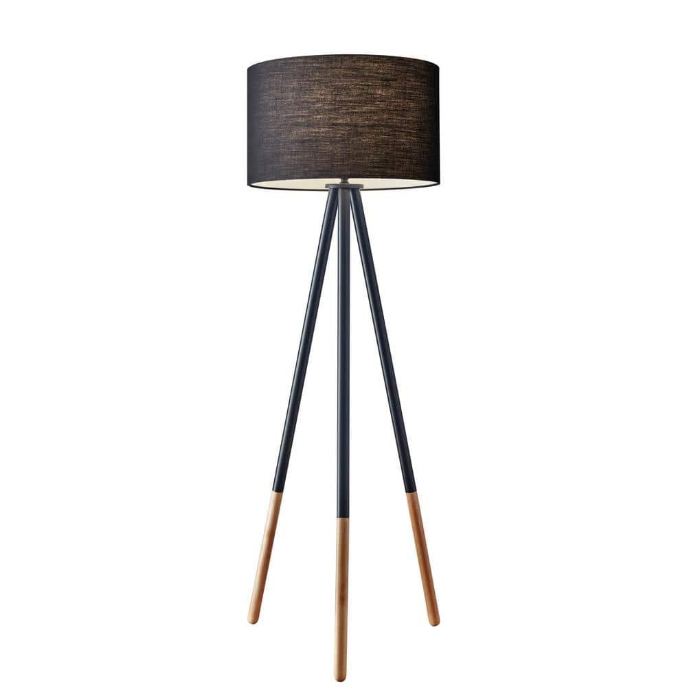 60.25" 3-way Louise Floor Lamp Black - Adesso: Metal Legs, Linen Drum Shade, UL Listed
