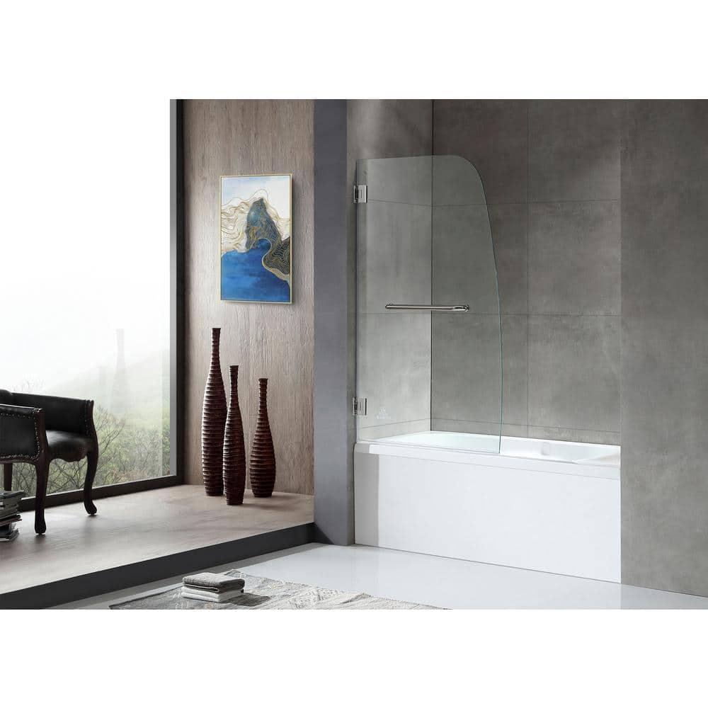 Vensea 31.5" W x 58" H Hinged Frameless Tub Door with Tsunami Guard