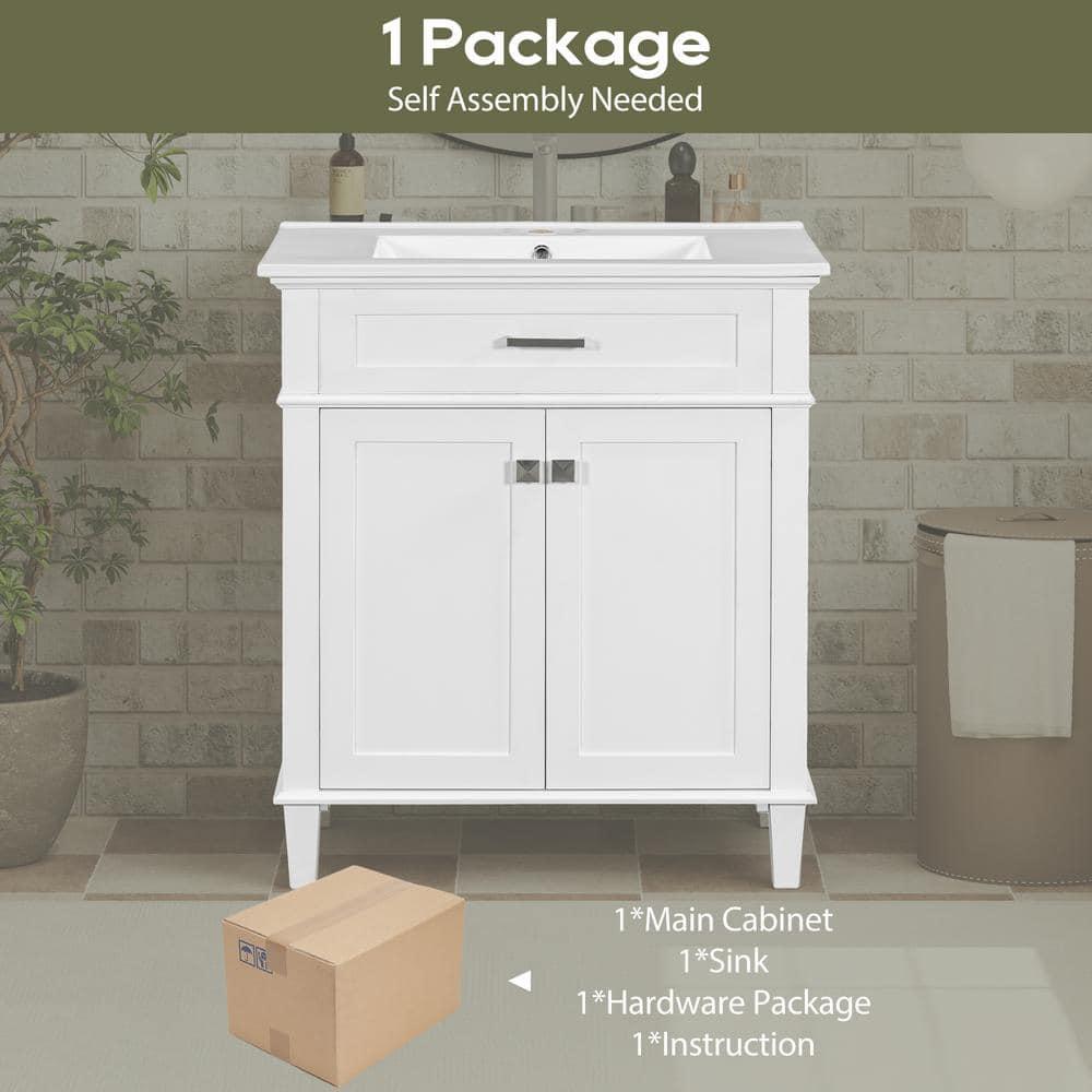 Tryimagine 30-Inch Bathroom Vanity With Ceramic Basin,  Soft Close Door And Adjustable Shelves