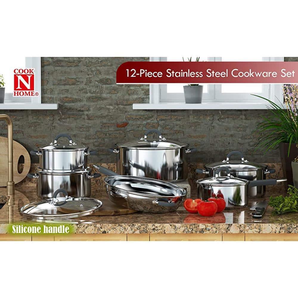 Cooks Standard 12 Piece Stainless Steel Cookware Set, Silicone Handle
